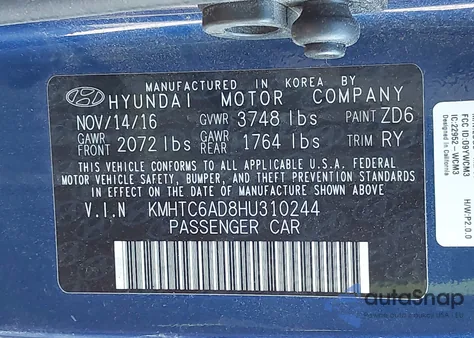 2017 Hyundai Veloster z USA, uszkodzony, nr VIN KMHTC6AD8HU310244